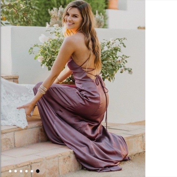 Show Me Your Mumu Godshaw Goddess Gown in Dusty Plum Luxe Satin - Picture 2 of 7